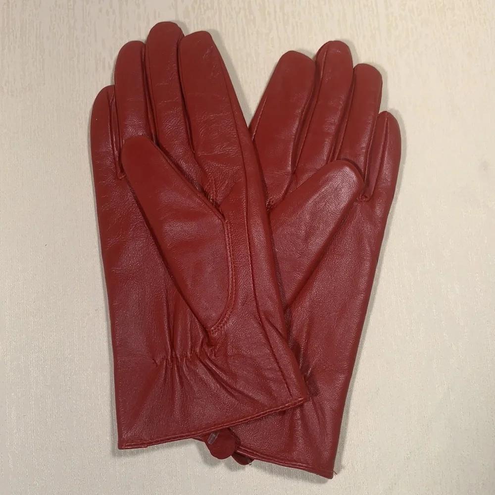 Ladies Red Leather & BlackPigskin Gloves-S/M